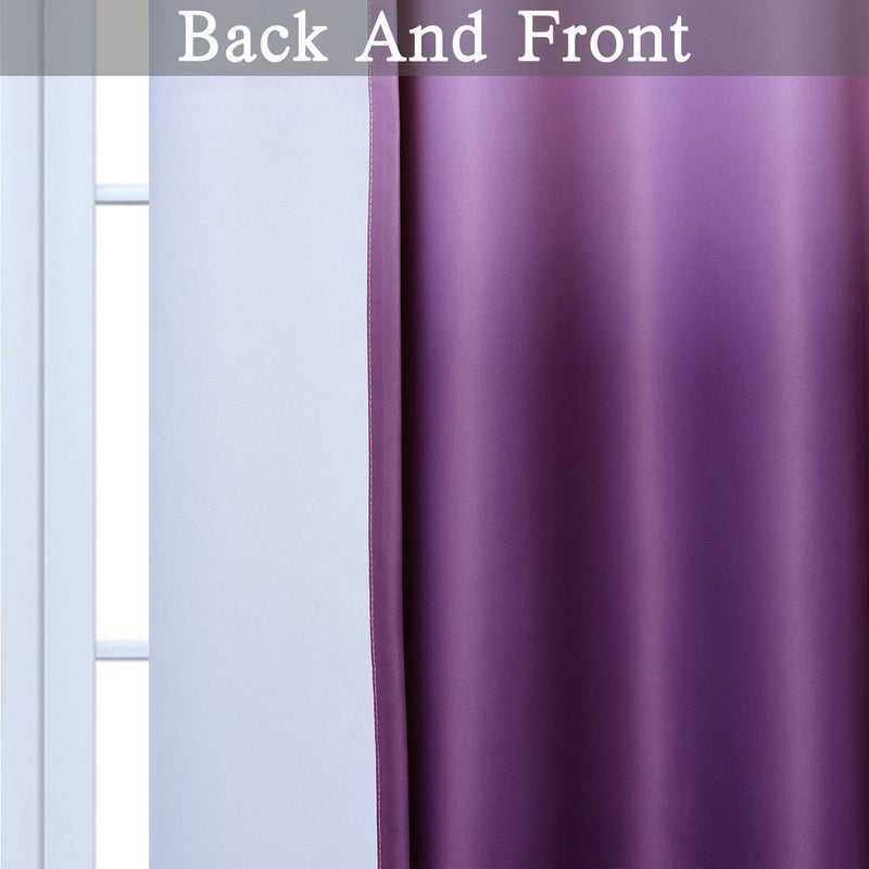 SimpleHome Gradient Color Ombre Room Darkening Curtains Blackout Purple Thermal Insulated Eyelet Top Panels Grommet Window Drapes for Living Room/Bedroom, Purple,52x84 inches - Image 4